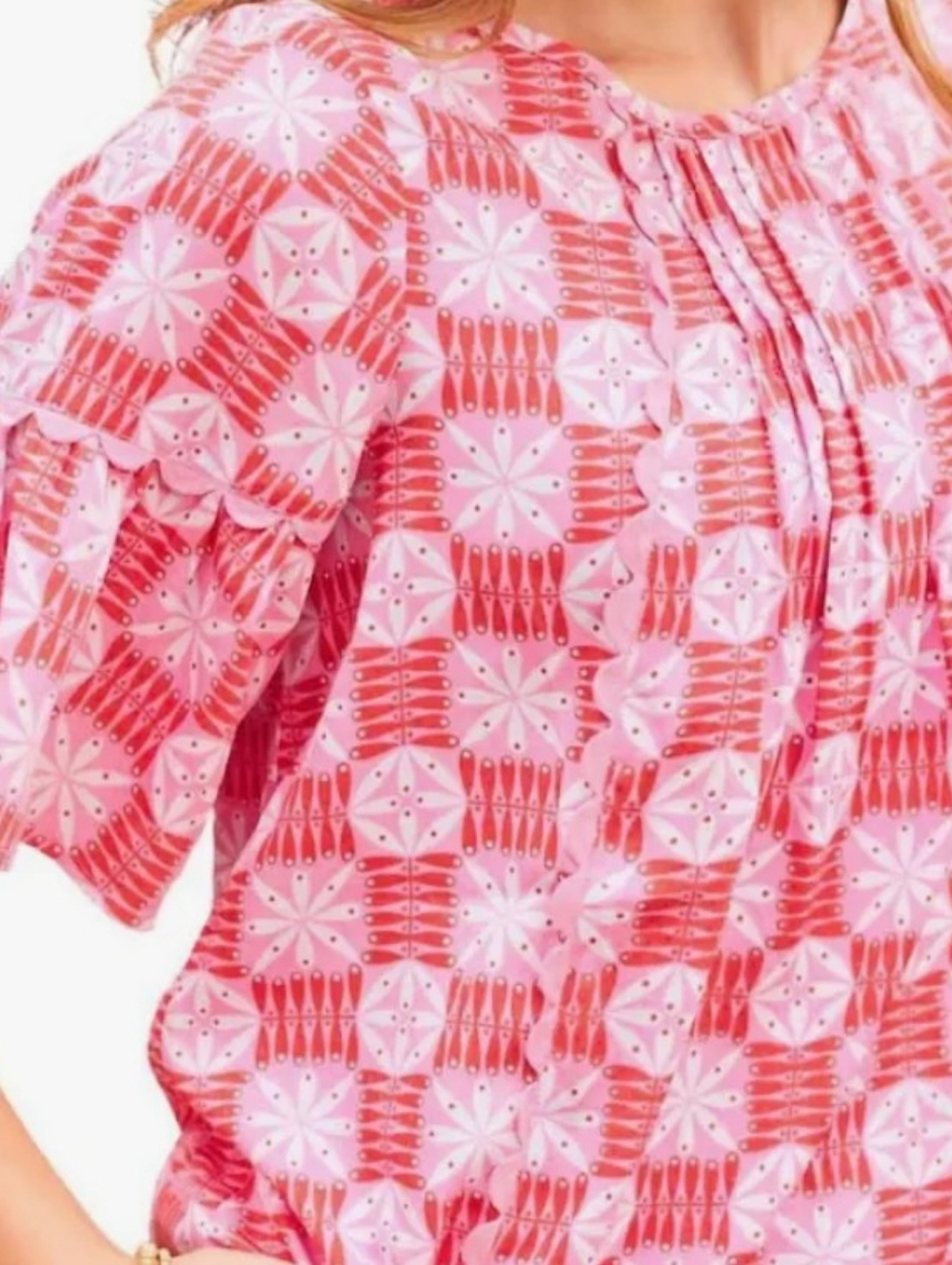Mary Square Top, Pink Quilted Charm Red Jane Top NWT, Size Large